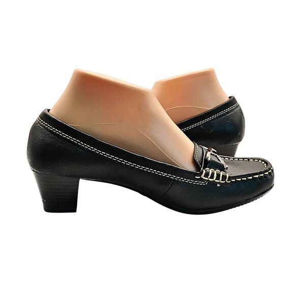 Thom McAn Womens Low Block Heel Leather Loafers Size 7 Dark Academia Career Bit - Picture 3 of 8